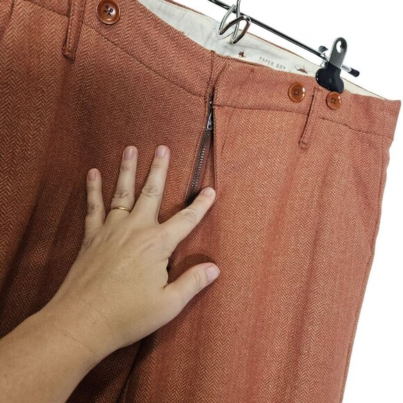 Paper‎ Boy Women's Wool Blend Tweed Herringbone Trousers Pants Orange Size 12 - Picture 9 of 14